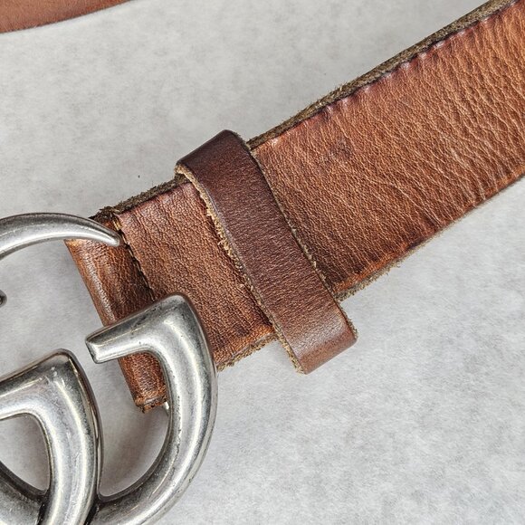 Men's Gucci GG Buckle Brown Tan Leather Belt 53 Inches Long 1.5 Inch Wide - Picture 10 of 12